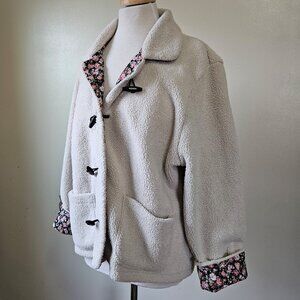 Vintage 90s Norm Thompson Faux Sherpa Fleece Teddy Jacket Flower Lined XL P
